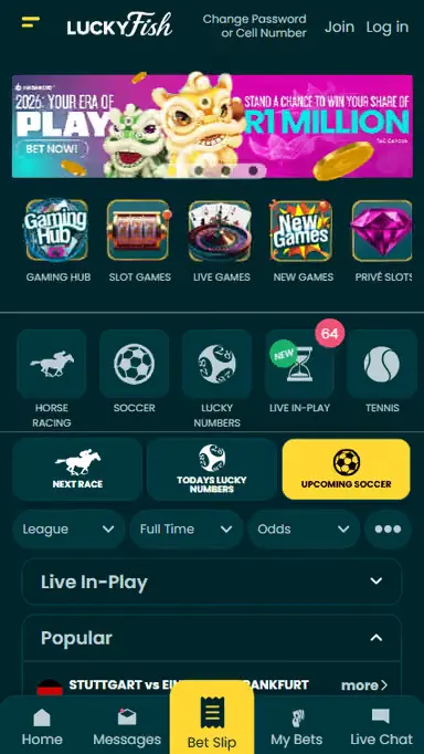Lucky Fish South Africa mobile casino homepage
